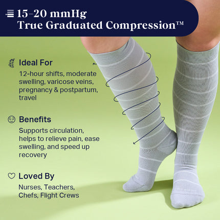 Knee-High Compression Socks – Stripes Heather/White