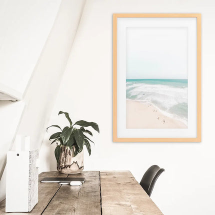 Neutral Summer Photo. Blue Ocean Waves, Sandy Beach