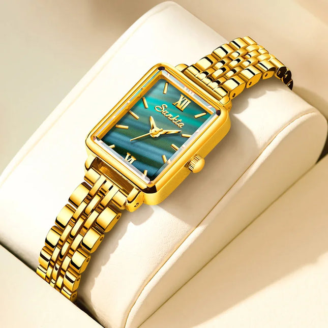 Women's Rose Gold Rectangular Stainless Steel Watch