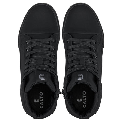 CALTO - S3421 - 2.4 Inches Taller (Black) - Cap Toe High Top Zip-Up Sneaker Boots