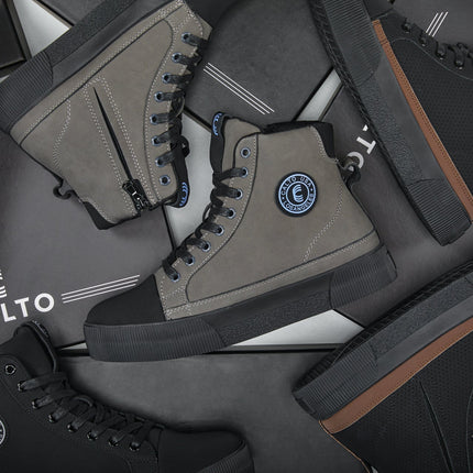 CALTO - S3421 - 2.4 Inches Taller (Black) - Cap Toe High Top Zip-Up Sneaker Boots
