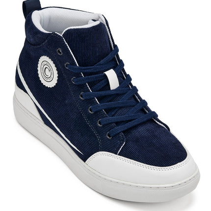 CALTO - S4132 - 2.6 Inches Taller (Navy/White Sole) - Corduroy Ankle Top Sneak-boot