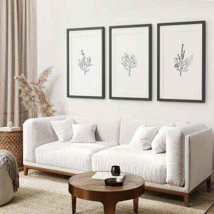 Flower Line Art Set of 3 Prints - Botanical Wall Décor