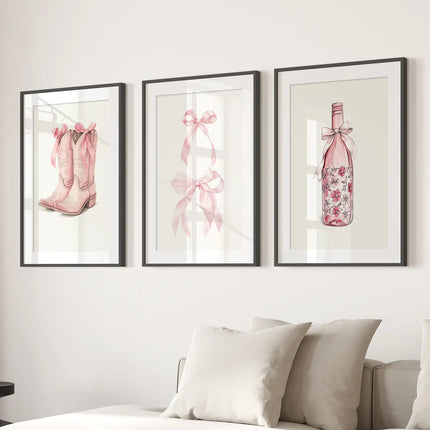Cowgirl Boots Preppy Modern Wall Art Poster Set