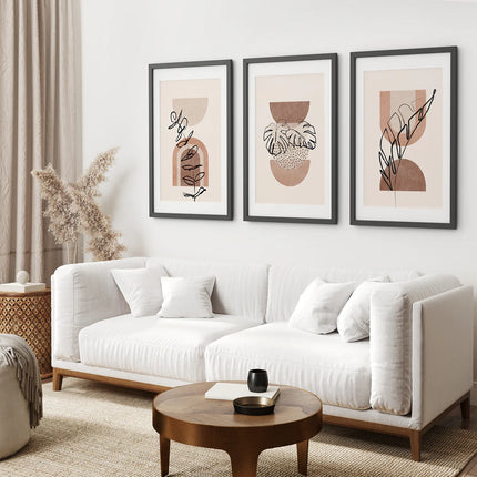 Abstract Watercolor Set of 3 Boho Prints. Tropical Leaves
