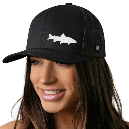 Steelhead Fish Trucker Hat  |  Black Steelhead Fish Snapback
