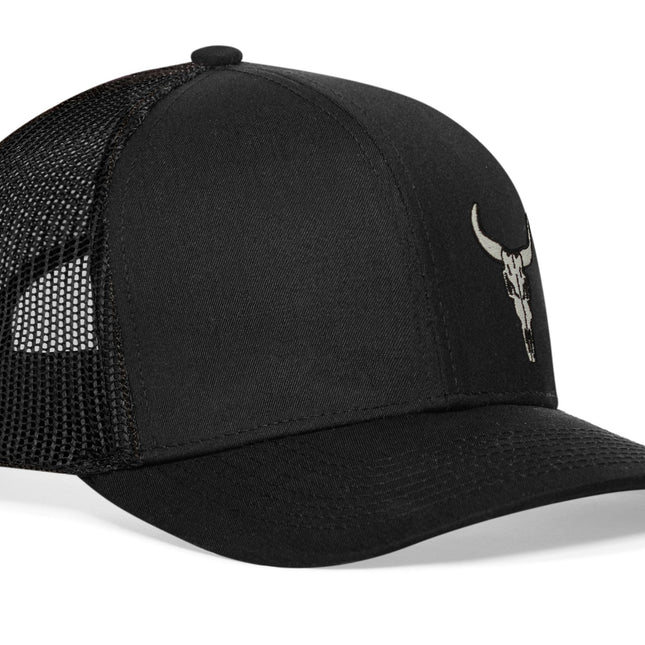 Bull Skull Trucker Hat  |  Black Bull Skull Snapback