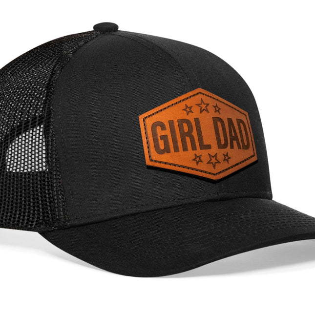 Girl Dad Leather Trucker Hat  |  Black  Snapback
