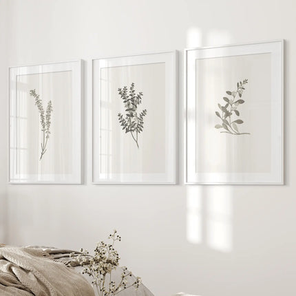 Vintage Floral 3 Piece Wall Art. Rustic Botanical Posters