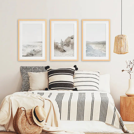 3 Piece Coastal Landscape. Waves, Surfers, Beach Pathway