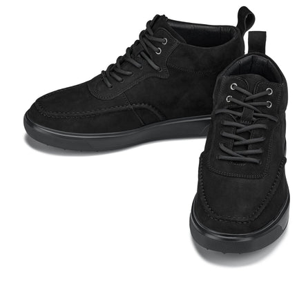 CALTO - Y7113 - 2.8 Inches Taller (Black) - Nubuck Suede Moc-Toe Sneak-Boots