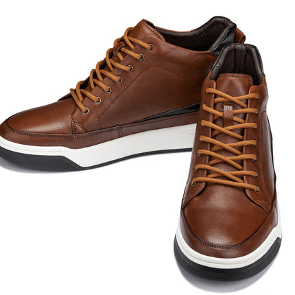 CALTO - Y7153 - 2.6 Inches Taller (Brown) - Leather Ankle Top Sneak-Boot