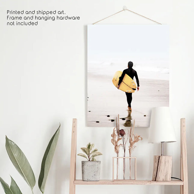 Yellow Surfboard Poster. Coastal Lifestyle Themed Print