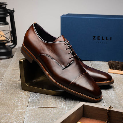 ENZO Italian Calfskin Cap Toe Chestnut