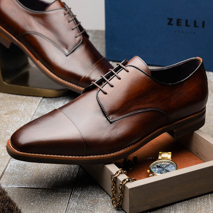 ENZO Italian Calfskin Cap Toe Chestnut