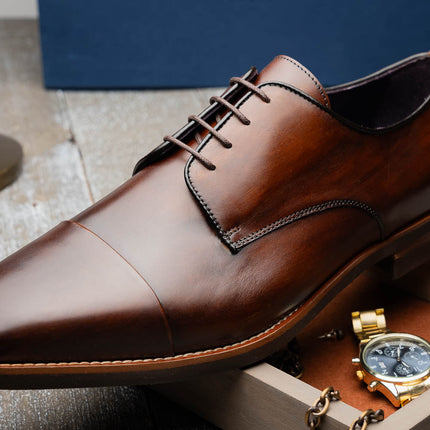 ENZO Italian Calfskin Cap Toe Chestnut