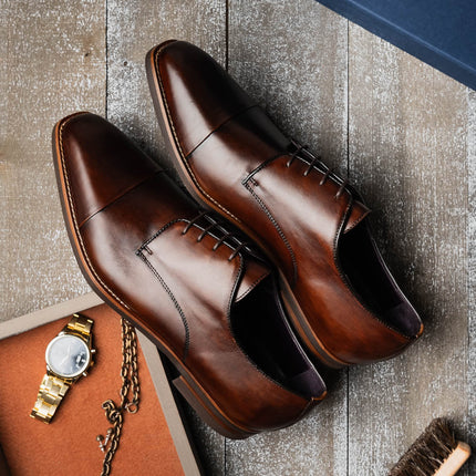 ENZO Italian Calfskin Cap Toe Chestnut