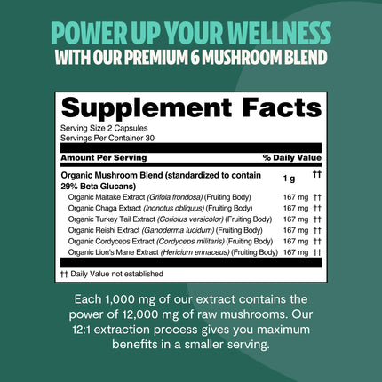 Organic Mushroom Complex Supplement Capsules