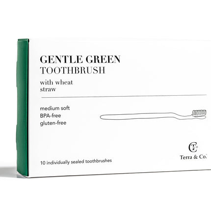 Gentle Green Toothbrush Family Pack (10 Count) – Eco-Friendly Wheat Straw Toothbrushes for Sensitive Teeth | BPA-Free, Travel-Friendly