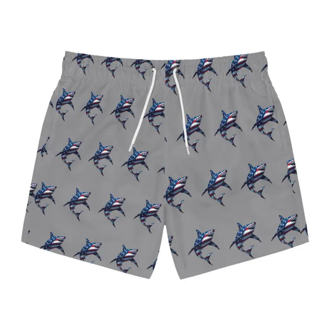 Ocean State Styles Swim Trunks Patriotic Shark Print Men