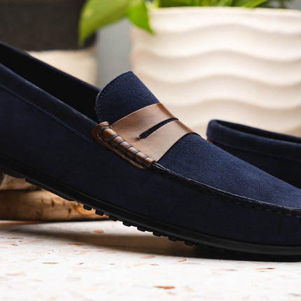 MONZA Sueded Italian Calfskin Driver Navy / Chestnut