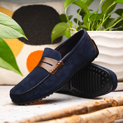 MONZA Sueded Italian Calfskin Driver Navy / Chestnut