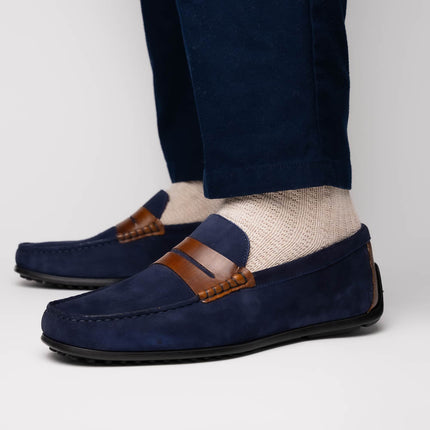 MONZA Sueded Italian Calfskin Driver Navy / Chestnut