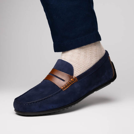MONZA Sueded Italian Calfskin Driver Navy / Chestnut