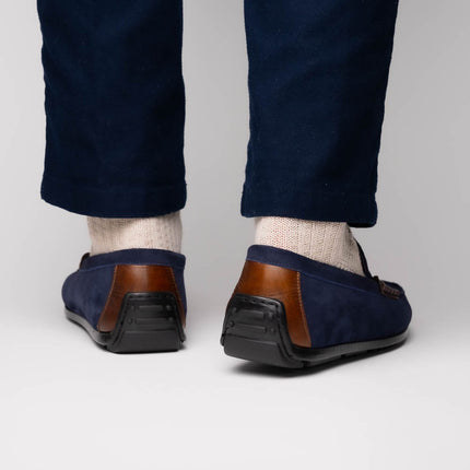MONZA Sueded Italian Calfskin Driver Navy / Chestnut