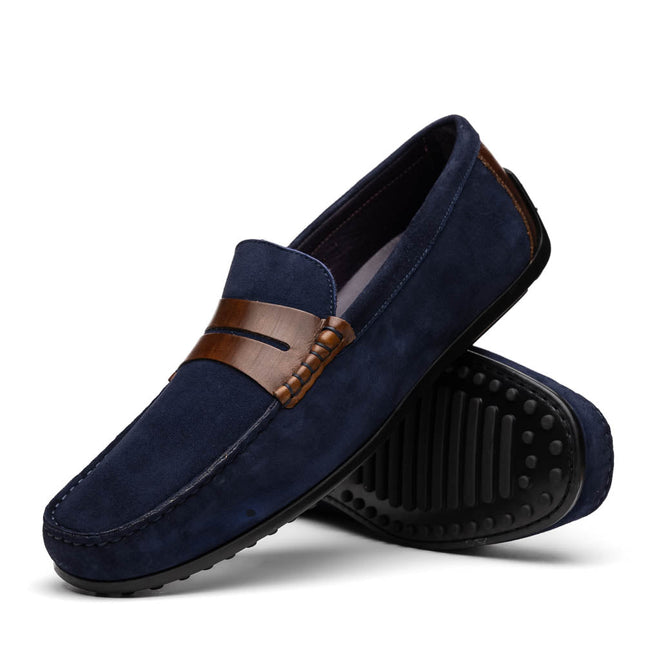 MONZA Sueded Italian Calfskin Driver Navy / Chestnut