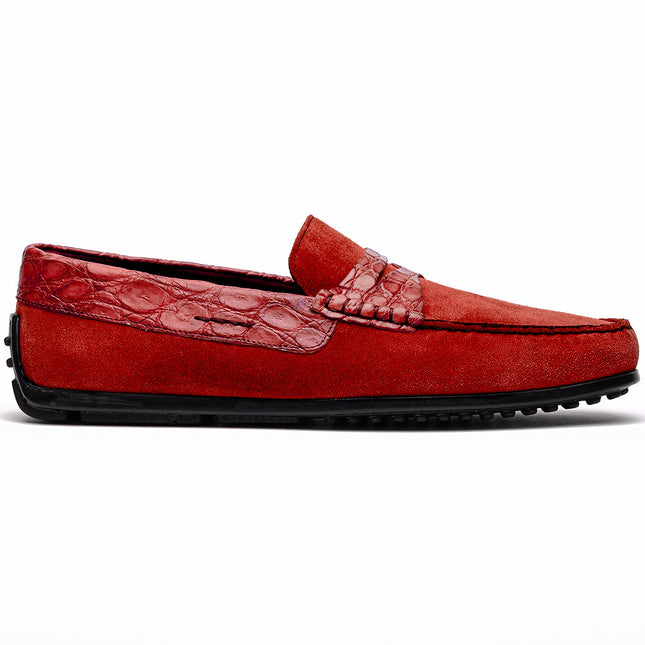 MONZA Sueded Calfskin with Crocodile Driver, Red