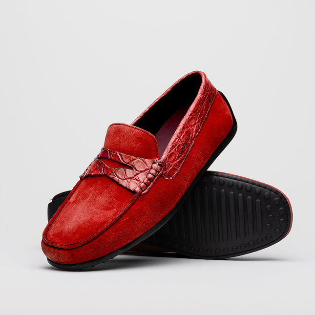 MONZA Sueded Calfskin with Crocodile Driver, Red