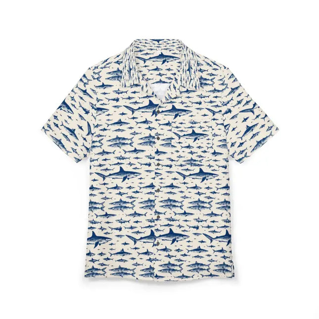 Ocean State Styles Shark Patterned Hawaiian Shirt Beachwear